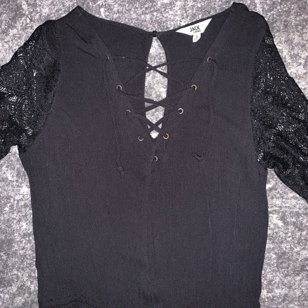 Long sleeve black lace romper